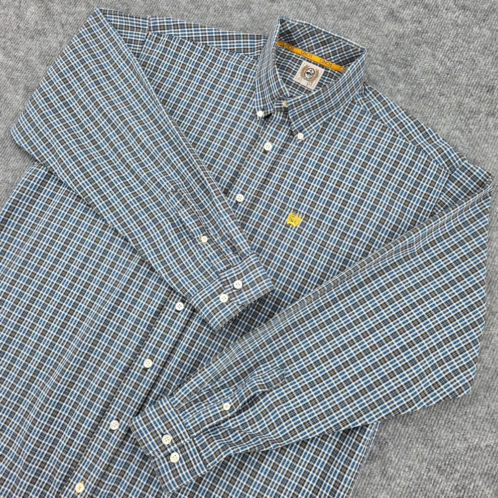 Cinch Mens Blue Plaid Long Sleeve Western Button Down Shirt MTW1103889 Size M